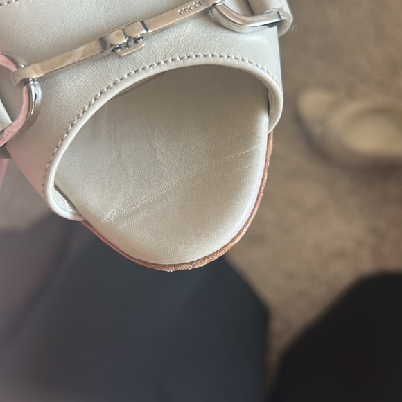 Gucci Ivory Peep Toe Heels with Silver Accents - Picture 12 of 13